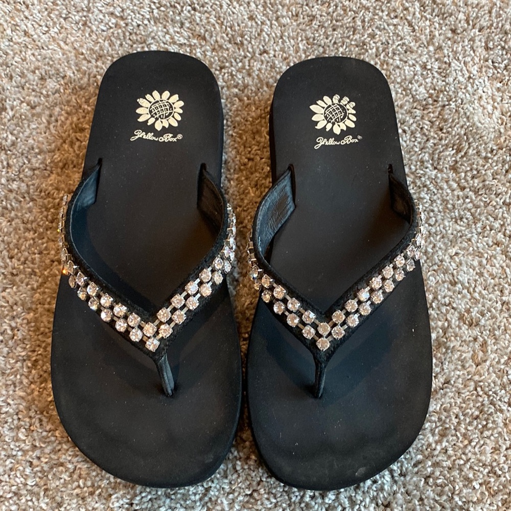 Yellow Box rhinestone flip flops